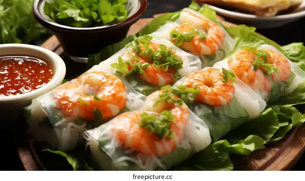 Refreshing Vietnamese Summer Rolls with Vibrant Vegetables and Tender Shrimp