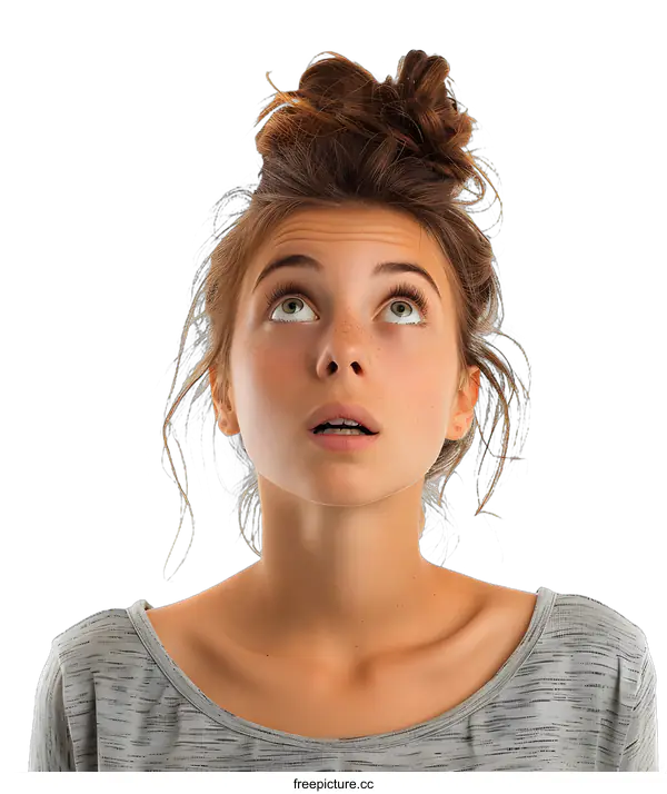 [Transparent Background PNG]Woman with surprised expression looking up