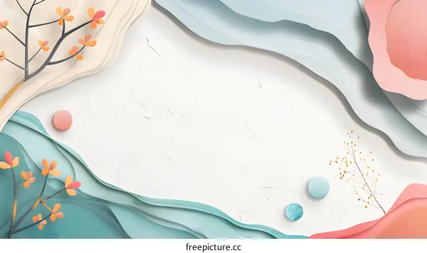 Abstract Minimalist Paper Cutout Background with Floral Elements