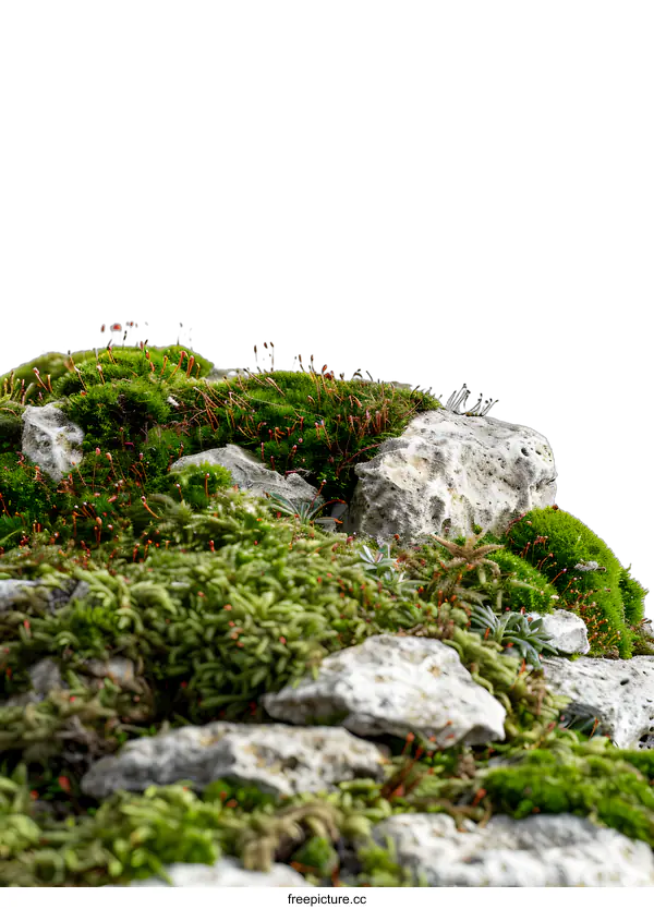 [Transparent Background PNG]Green Moss Growing on Rocks Isolated on White Background