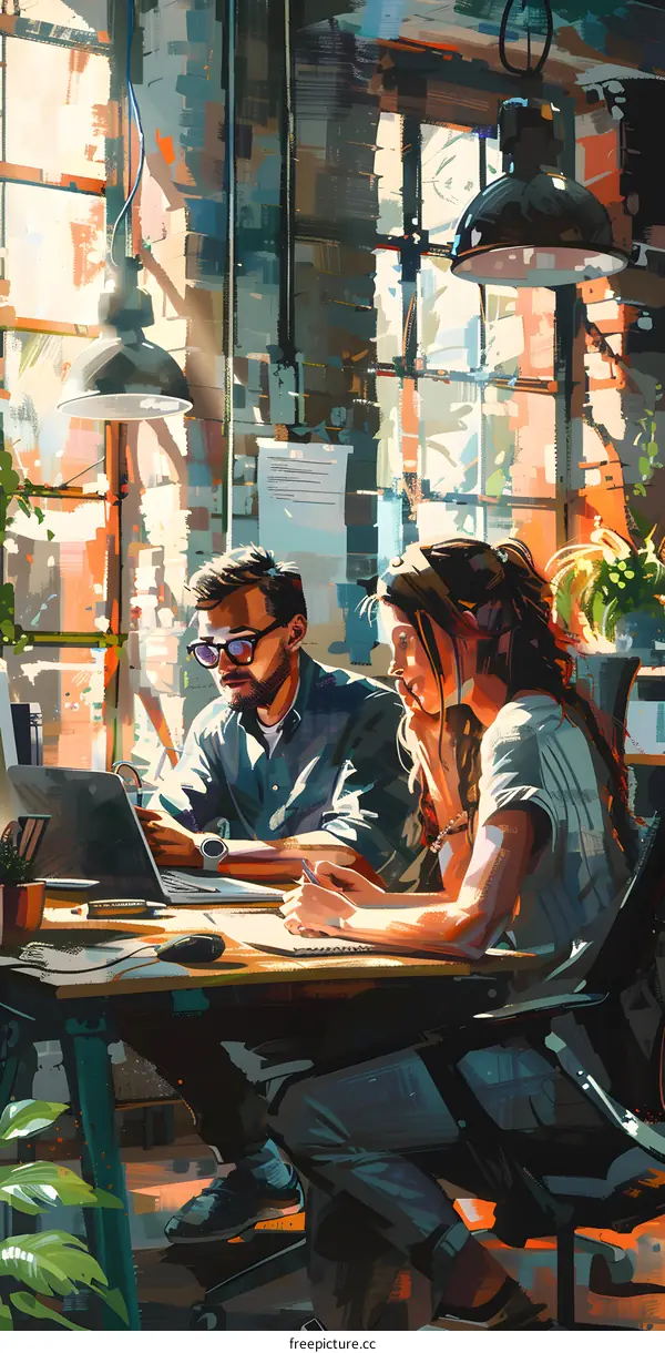 Two business people having a meeting in an office