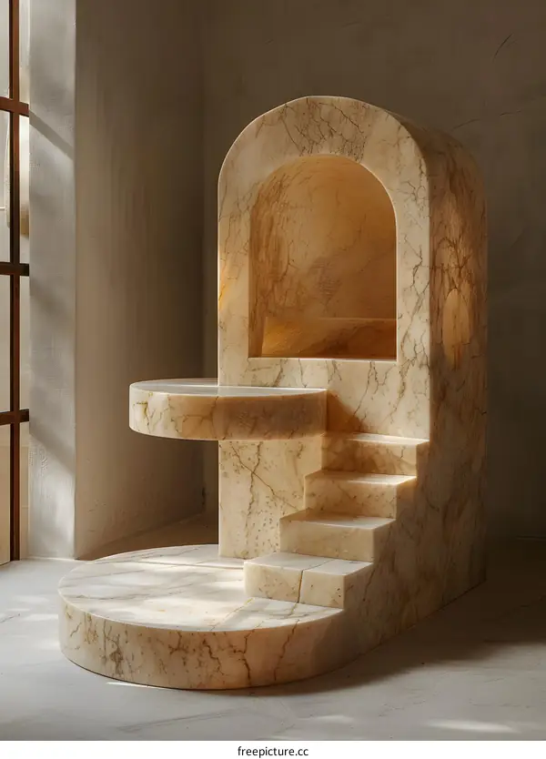 Abstract Marble Sculpture with Steps and Arch