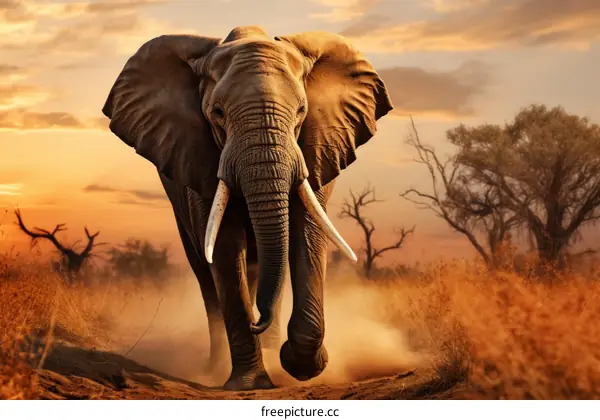 Elephant Running in the African Savanna