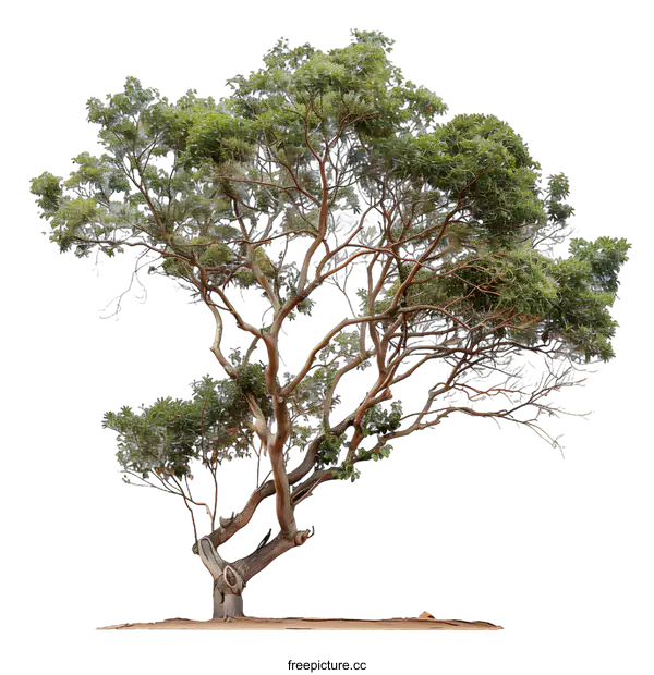 [Transparent Background PNG]Green Tree With Branches And Trunk Isolated On White Background