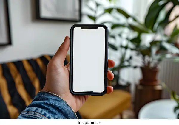 Blank Screen Smartphone Mockup With Hand Holding It