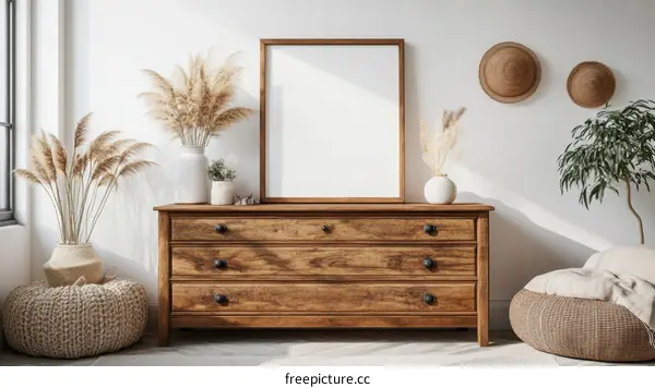 Bohemian Style Interior Mockup with Wooden Chest