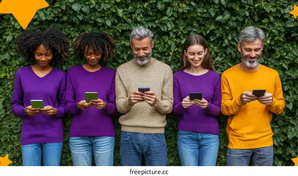 Diverse Group Using Smartphones Outdoor