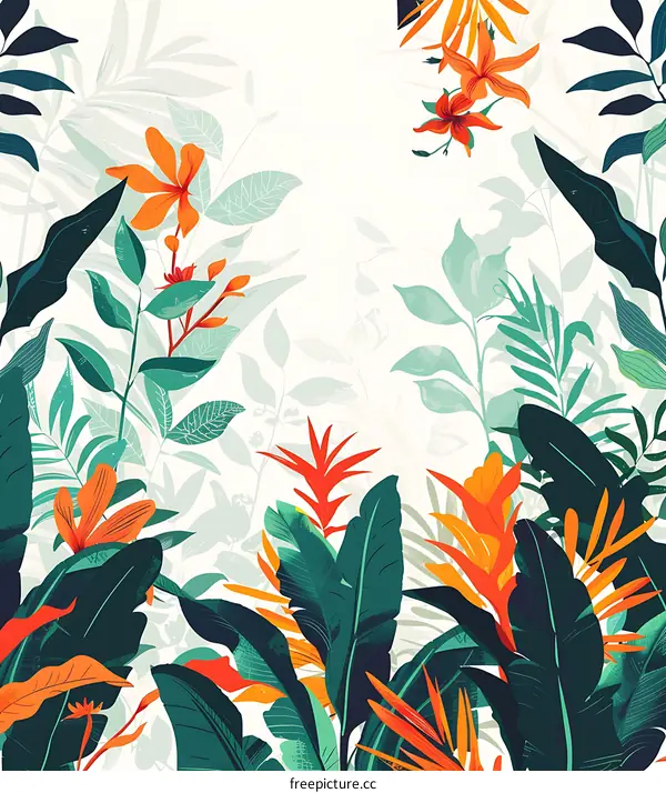 Tropical Leaves And Flowers Illustration