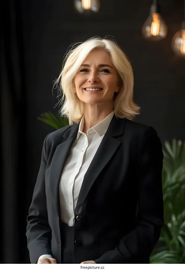 Portrait of a Confident Businesswoman in a Black Suit