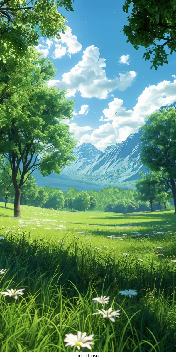 Tranquil Fantasy Green Mountain Landscape