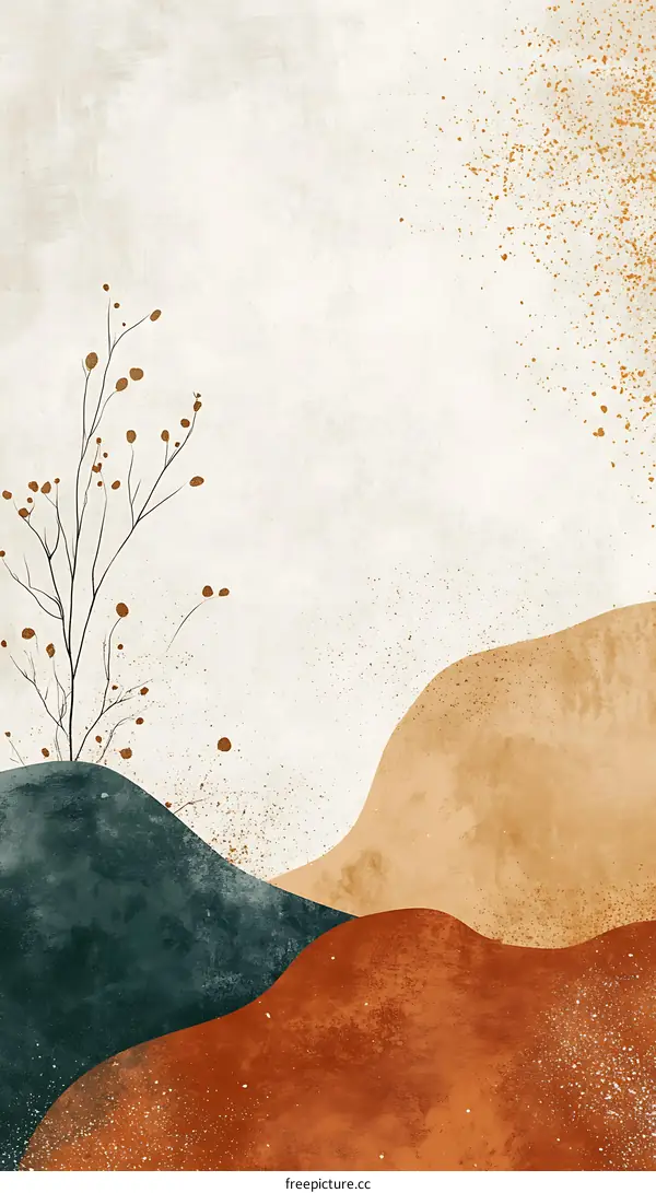 Abstract Landscape Painting with Mountain and Branch