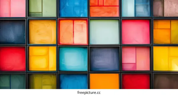 Vibrant Geometric Shapes in a Grid Pattern