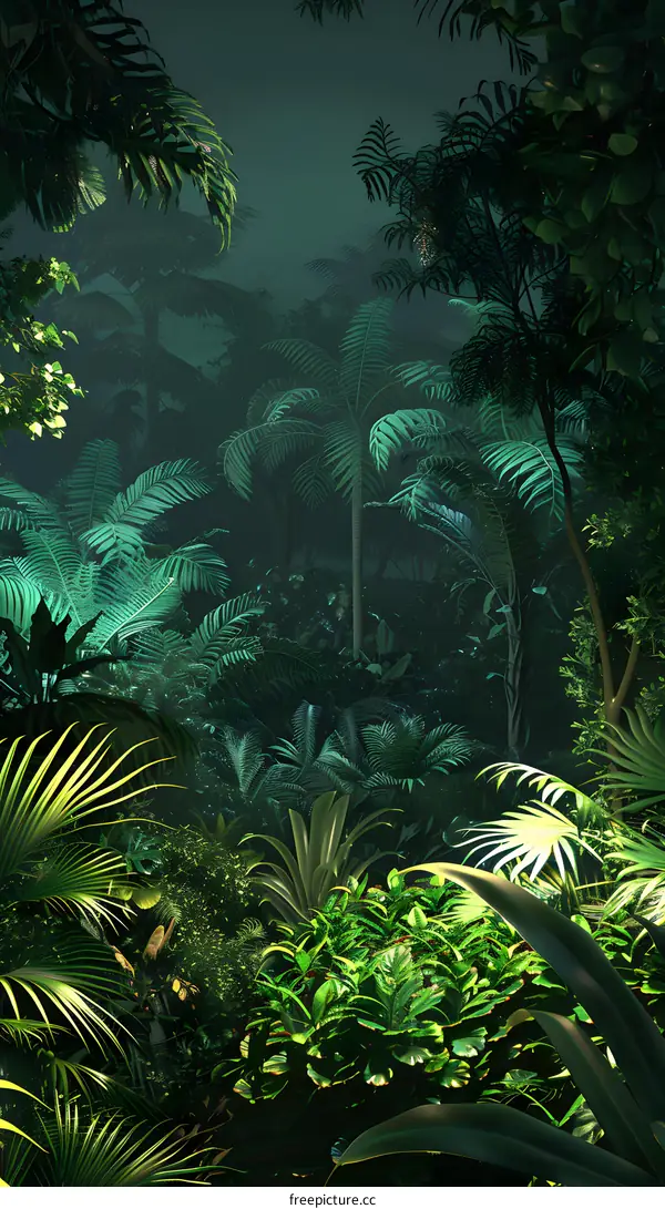 Tropical Rainforest Illustration with Lush Greenery