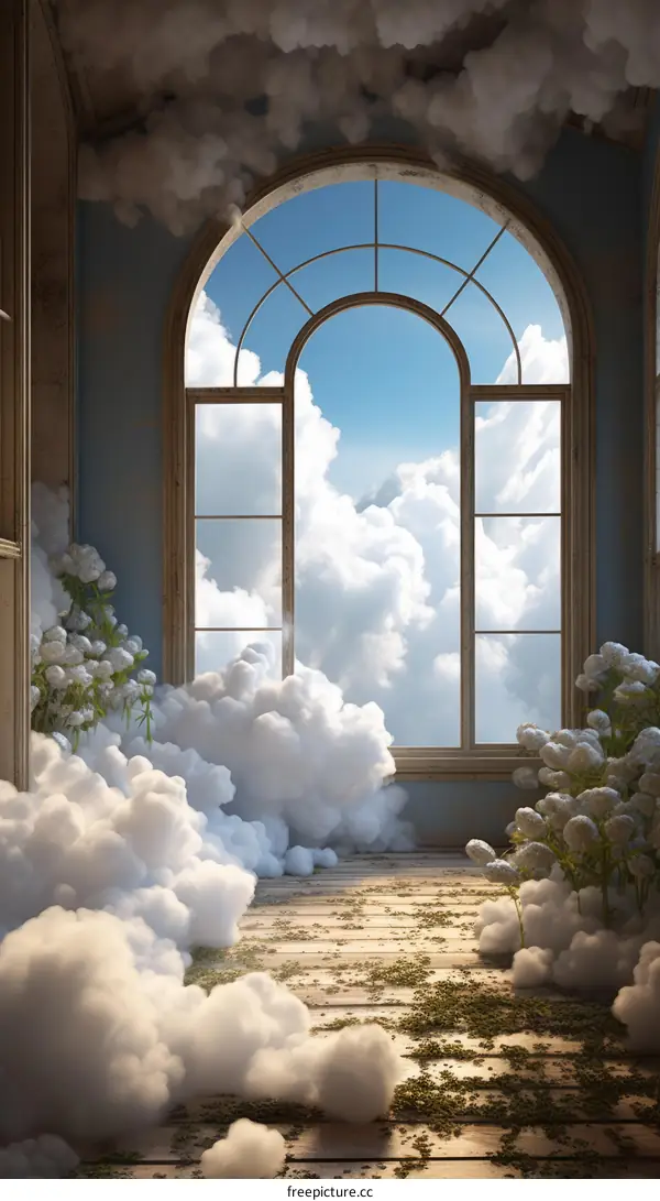 Surrealism painting of a room filled with clouds