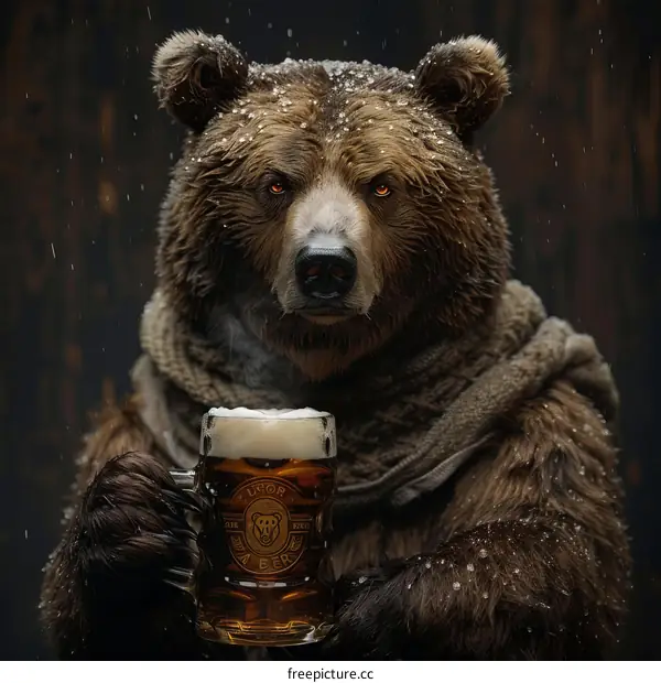 A photo of a bear drinking a beer