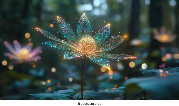 Magic Lotus Flower in Forest Illustration