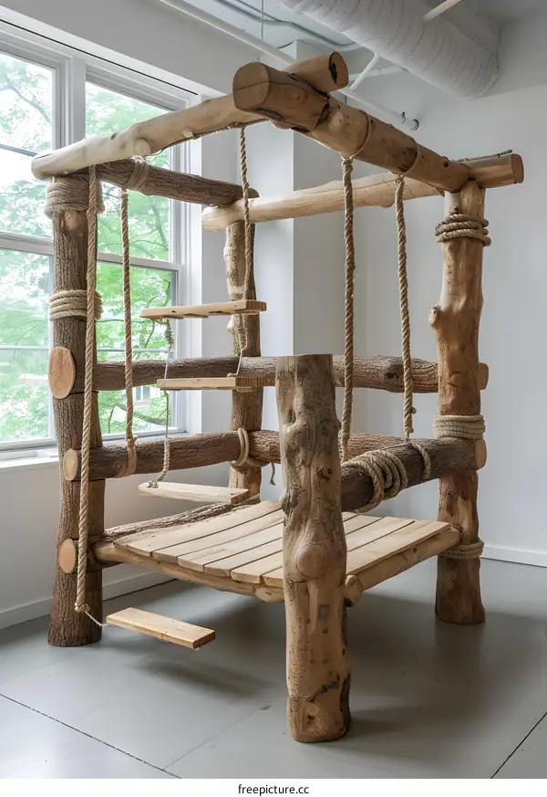 Wooden Tree Branch Swing Bed With Rope