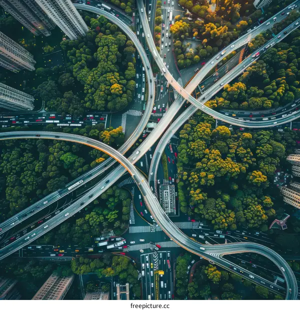 Urban Highway Interchange with Lush Greenery