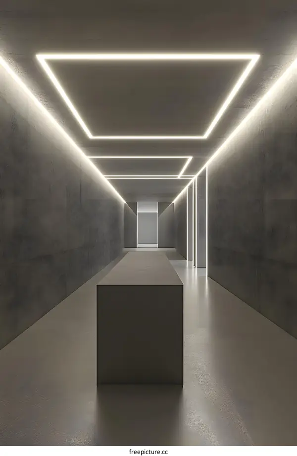 Minimalist Concrete Corridor with Linear Lights