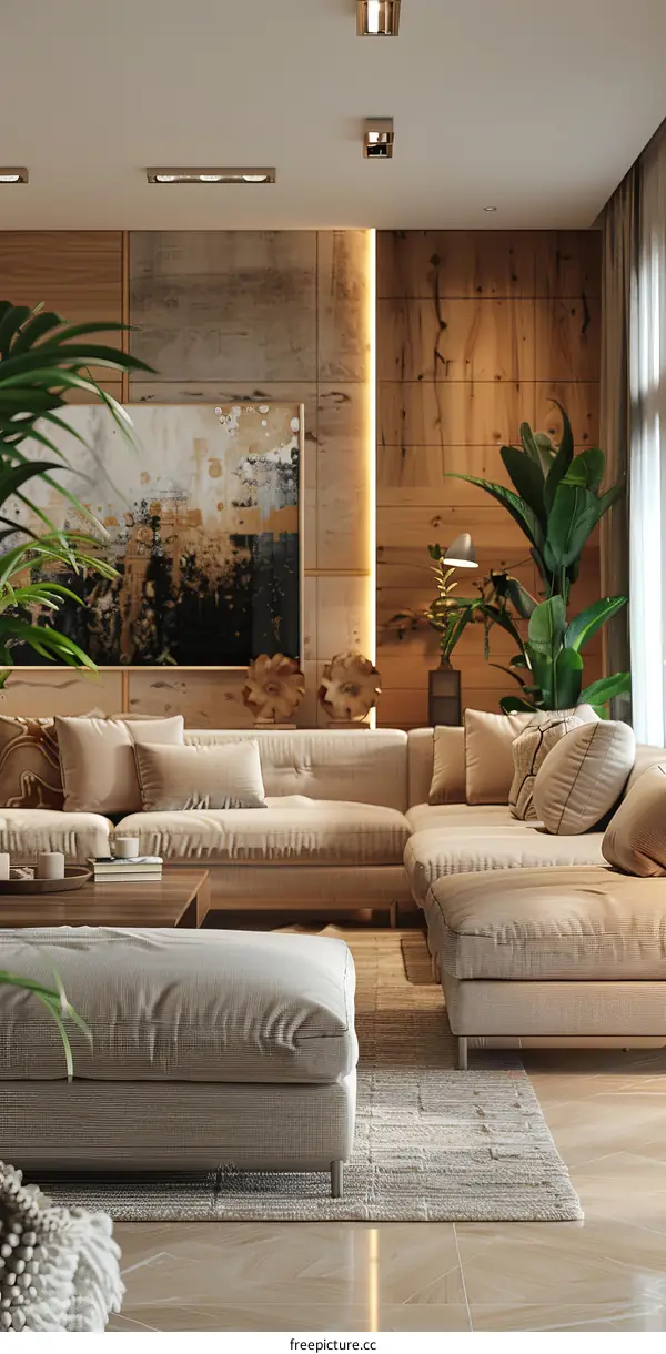 Modern Minimalist Living Room Design with Wooden Elements