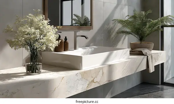 Modern Minimalist Bathroom Vanity with Marble Top