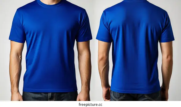 Blank Royal Blue T-Shirt Front and Back View