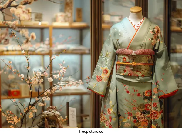 Beautiful Japanese Woman Displaying a Traditional Kimono