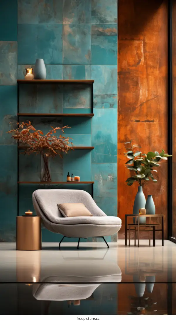 Modern Living Room Interior Design with Blue and Brown Accents