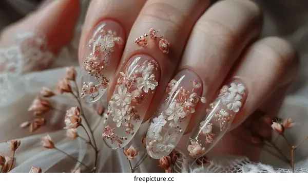 3D flowers nail art design