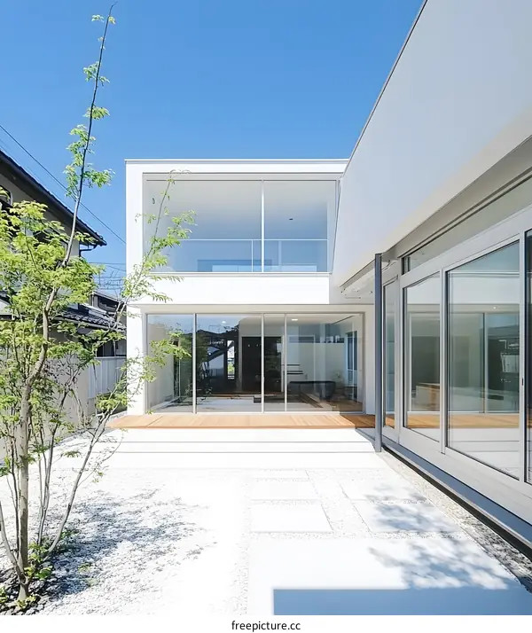 Modern White House with Glass Windows and Minimalist Design