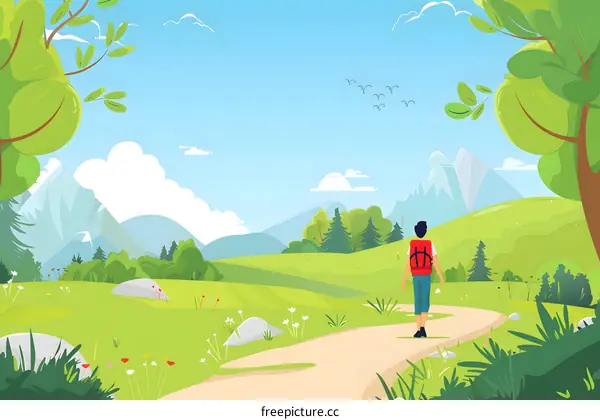 Man Hiking Through Mountains Landscape