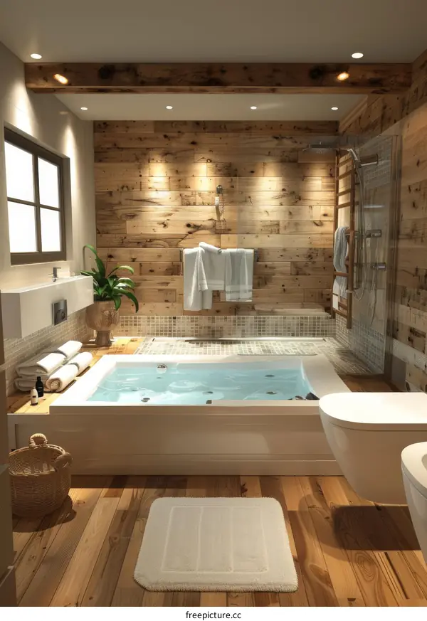Wooden bathroom design renderings