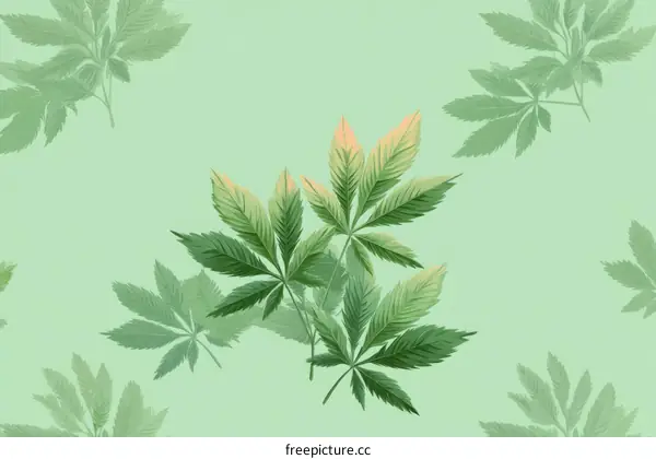 Botanical Pattern of Green Leaves on a Light Green Background