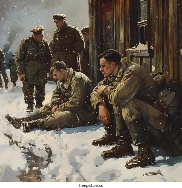 Soldiers Resting in the Snow During Winter War