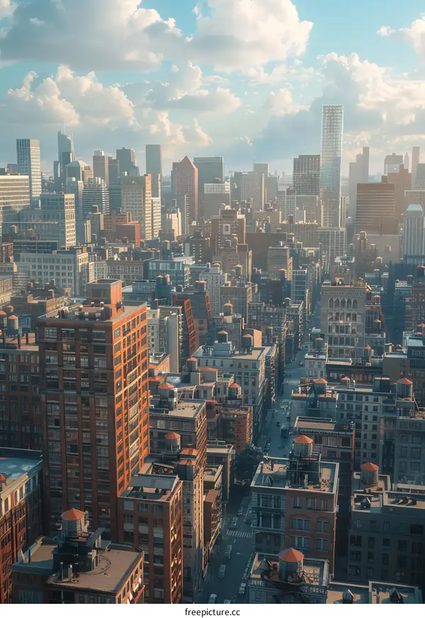 Towering Skyscrapers and Bustling Streets of a Metropolis