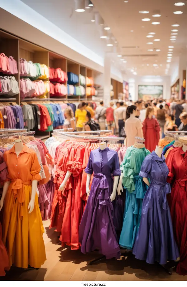 A large crowd of people shopping in a busy clothing store