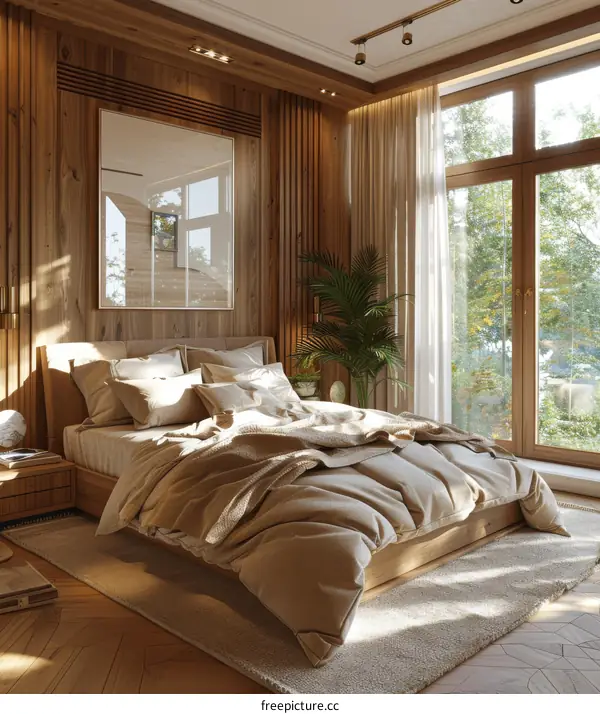 Modern Wooden Bedroom Interior Design Illustration