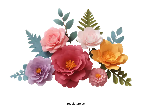 [Transparent Background PNG]Paper Flowers Arrangement with Delicate Leaves