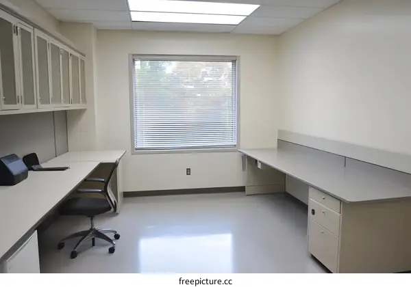 Empty Office Workspace with Desk and Chair