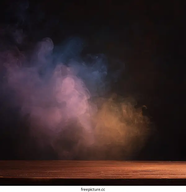 Colorful Smoke on Wooden Tabletop