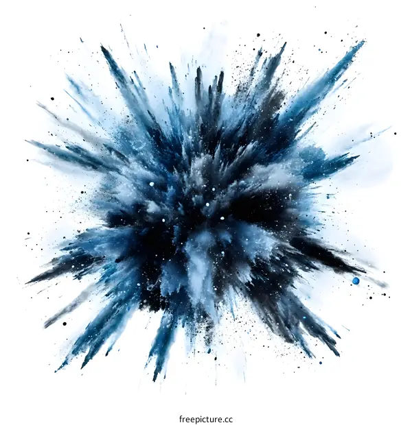 Abstract Blue and Black Explosion on White Background