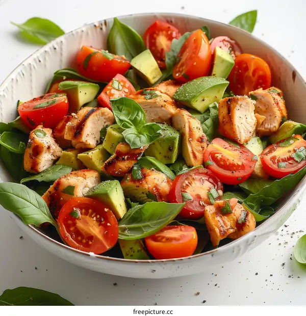 Healthy Grilled Chicken Breast with Avocado and Spinach Salad