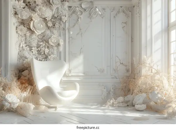 Elegant White Interior Design with Floral Decorations