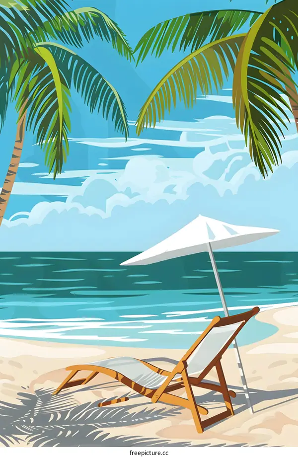 Tropical Beach Vacation Illustration with Palm Trees