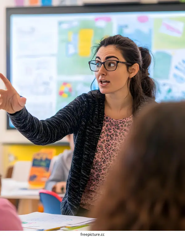 Teacher Explaining Lesson In Classroom To Students