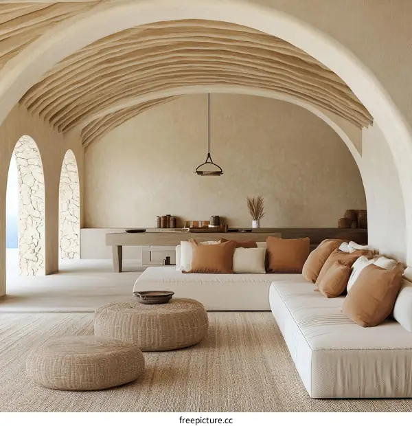 Modern Minimalist Beige Living Room Interior Design