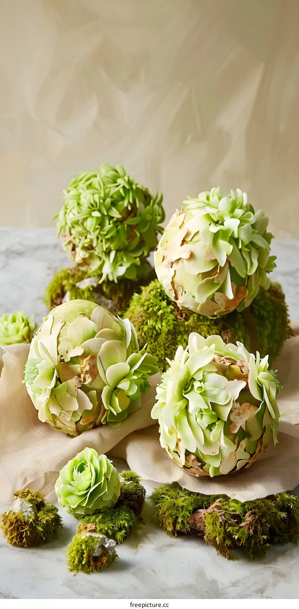 Green Succulents Floral Arrangement on White Surface