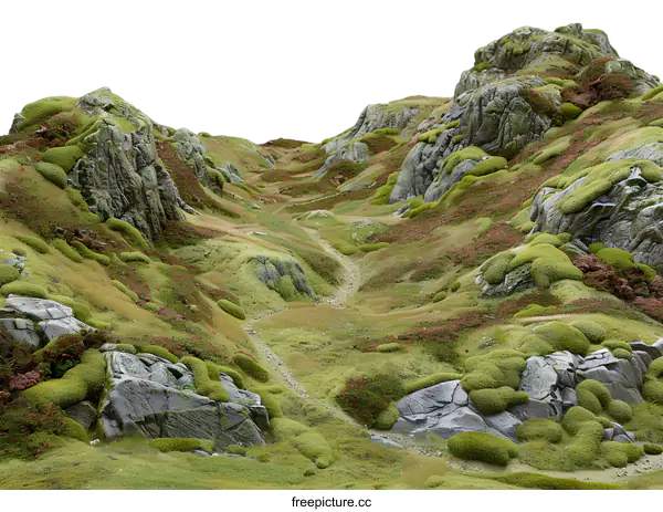 [Transparent Background PNG]Green Moss Covered Rocky Mountain Landscape