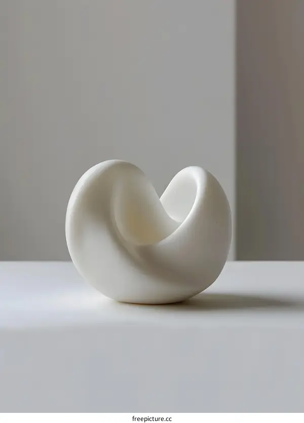 white abstract sculpture on white table against white background