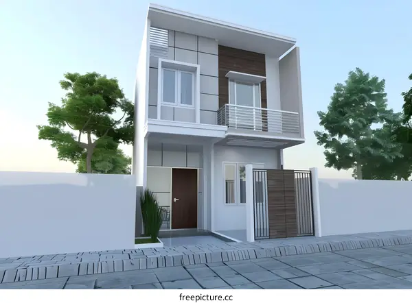 Modern Two Story House Design With Balcony And Fence